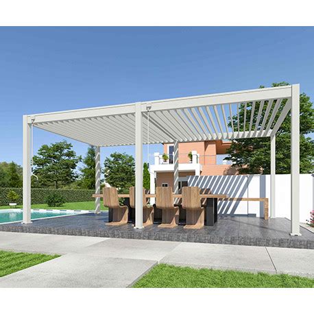 Pergola Bioclimatique 3 x 6 m 2 Stores 3 M Autoportée en Alu Blanc