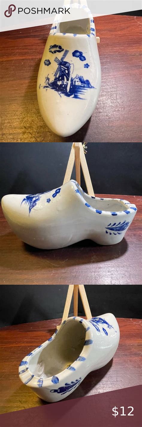 Delft Style Hand Painted Ceramic Shoe Clog Windmill Holland Planter