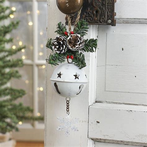 White Washed Tin Sleigh Bell Ornament Bells Holiday Bells