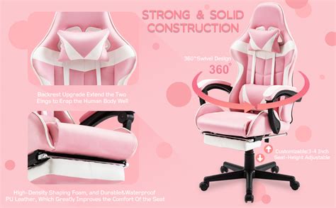 Soontrans Silla de juego rosa con reposapiés bonita silla de jugador