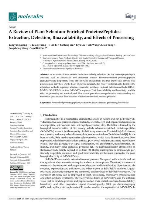 Pdf A Review Of Plant Selenium Enriched Proteins Peptides Extraction