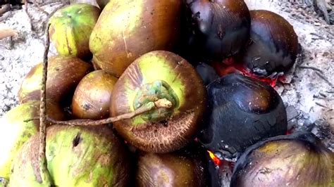 Traditional Roast Coconut In Thailand Burnt Coconut Street Food