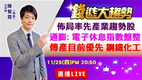 20211125【陳智霖分析師 直播live】震盪佈局率先產業趨勢股，通膨邏輯 電子休息指數盤整，通膨升息預期邏輯將有利傳產 鋼鐵化工