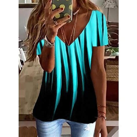 Damen T Shirt Schwarz Weiß Blau Graphic Bedruckt Kurzarm Täglich