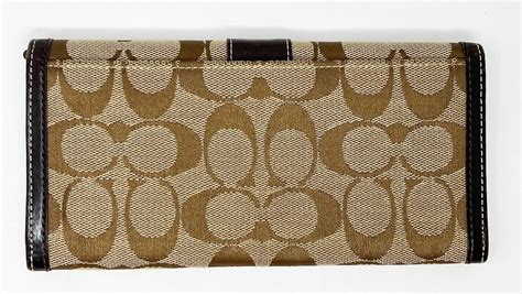 Coach Signature Jacquard Brown Leather Trim Bifold Wa Gem