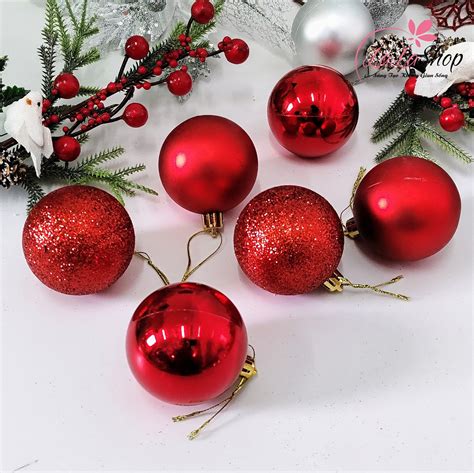 Hộp 6 Quả Châu 3 Loại Nhiều Kích Thước Phụ Kiện Trang Trí Cây Thông Noel