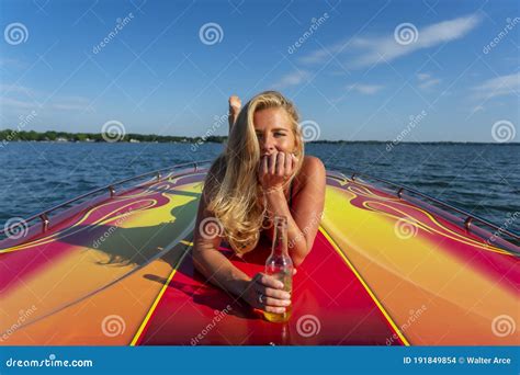 Beautiful Bikini Model Relaxing On A Boat Stock Photo Image Of Beach