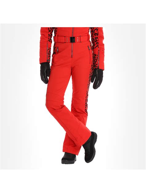 Poivre Blanc Stretch Ski Overall Ski Suit Women Leopard Scarlet Red