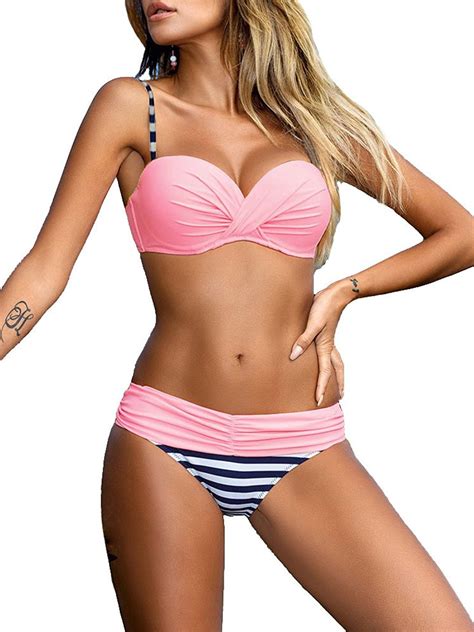 SAYFUT Women S Swimsuits Bandeau Top Scoop Bottom Bikini Swimwear