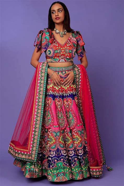 Multi Colored Embroidered And Printed Wedding Lehenga Set By Siddhartha