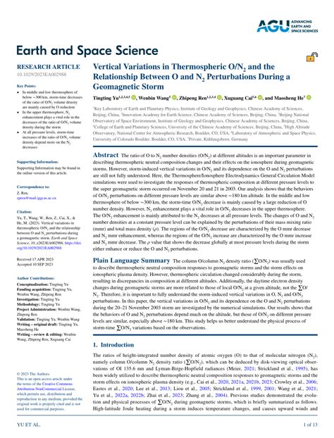 Pdf Vertical Variations In Thermospheric O N And The Relationship