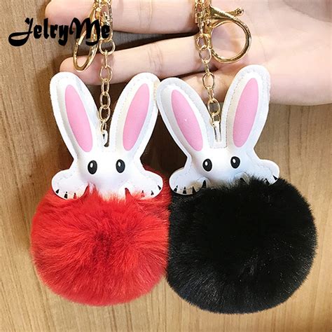 Cute Cartoon Bunny Keychain Pendant Car Key Ring Holder Faux Rabbit