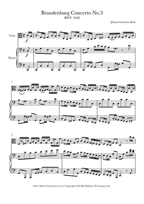 Bach Bach Brandenburg Concerto No 3 1st Movement BWV 1048 Sheet