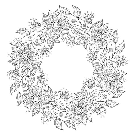 Printable Flower Wreath Coloring Page - kidsworksheetfun