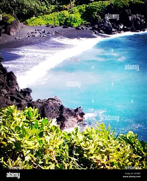 The Black Sand Beach At Waianapanapa State Park In Maui Hawaii Stock