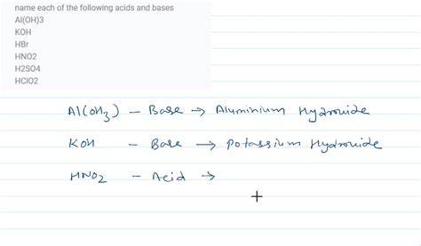 Solved Identify The Acid And The Base In The Following Reactions Koh Ag Hf Aa Kf Aq