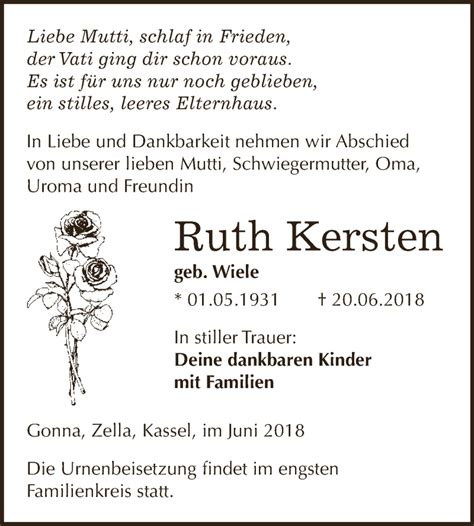 Traueranzeigen Von Ruth Kersten Abschied Nehmen De