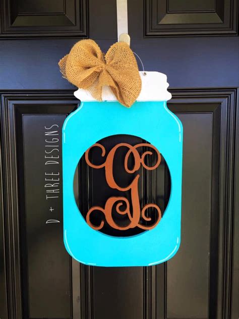 Monogram Southern Mason Jar Wooden Door Hanger Country Decor Etsy