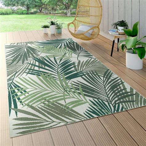 Indoor And Outdoor Rug Flat Weave Jungle Carved Floral Palm Trees Design