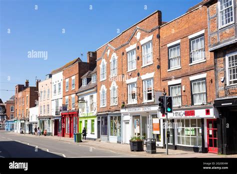 Tewkesbury Town centre shops and medieval buildings Barton Street A38 ...