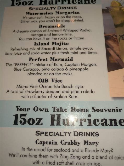 Menu at Ocean Isle Fish Company restaurant, Ocean Isle Beach