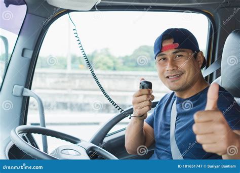 The Truck Driver Is Using Radio Communication Stock Image Image Of