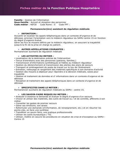 Fiches M Tier De La Fonction Publique Hospitali Re