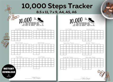 Steps Tracker Goal Planner Inserts Exercise Workout Challenge