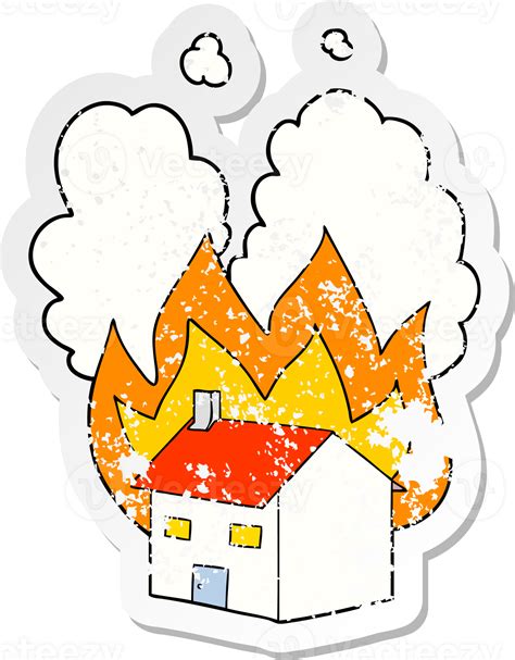 Distressed Sticker Of A Cartoon Burning House 45160730 PNG