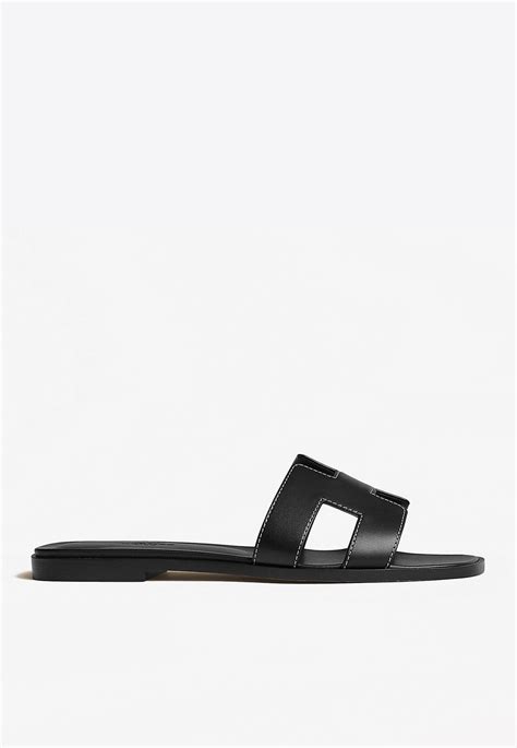 Hermès Oran H Cut Out Sandals In Calf Leather In Black White Lyst