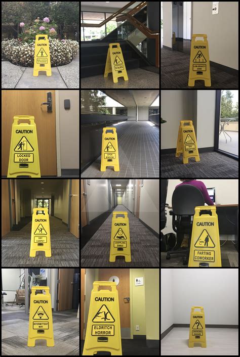 I used to amuse myself by leaving fake hazard signs around the office. : r/funny