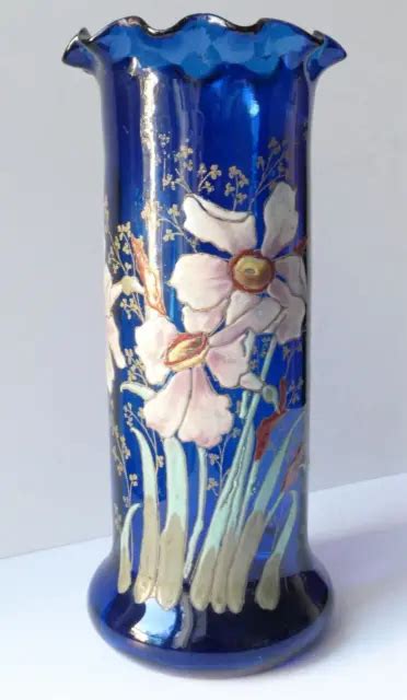 VASE VERRE EMAILLE LEGRAS MONTJOYE ANCIEN DECOR FLORAL Narcisses ART