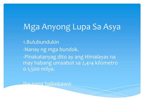 Mga Anyong Lupa Sa Asya Ppt