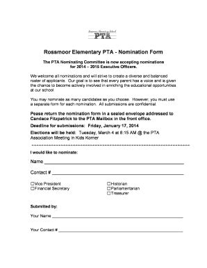 Pta Nomination Form Fill Online Printable Fillable Blank PdfFiller