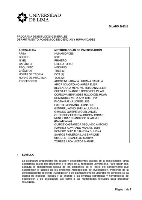 Sil Metodologia De Investigaci N S Labo Programa De