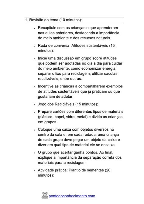 Plano De Aula Completo Sobre Meio Ambiente Para Educa O Infantil