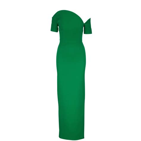 Roland Mouret Green Wool And Silk Asymmetric Maxi Dress