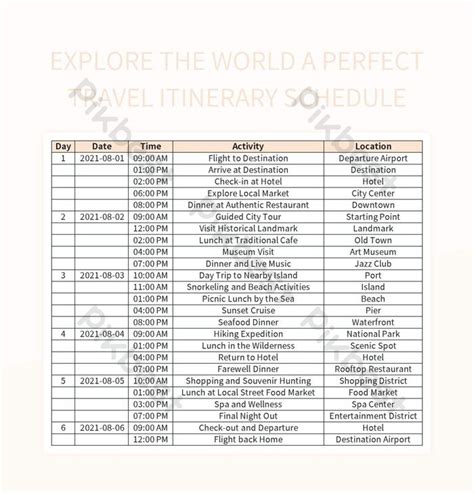 Explore The World A Perfect Travel Itinerary Schedule Excel | Template ...