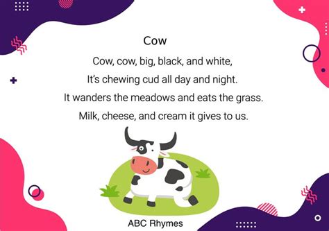 Cow. Simple poems for kids | Simple poems for kids, Animal poems, Short ...