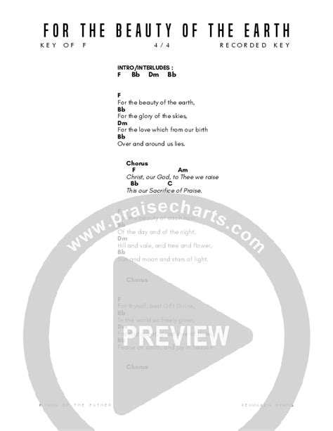 For The Beauty Of The Earth Chords PDF (Reawaken Hymns) - PraiseCharts