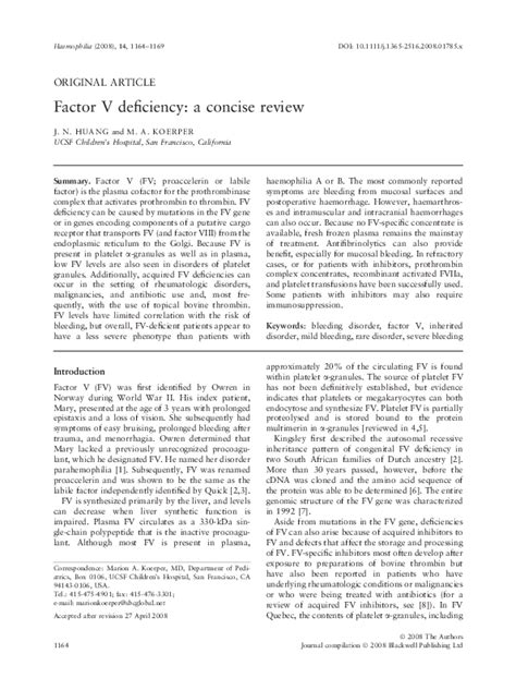 (PDF) Factor V deficiency: a concise review