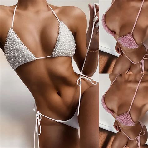 Europe And The United States Foreign Trade New Pearl Bikini Sexy Thong Swimsuit Explosion