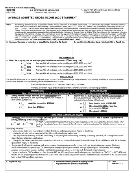 Fillable Online Nrcs Usda Average Adjusted Gross Income Agi Statement