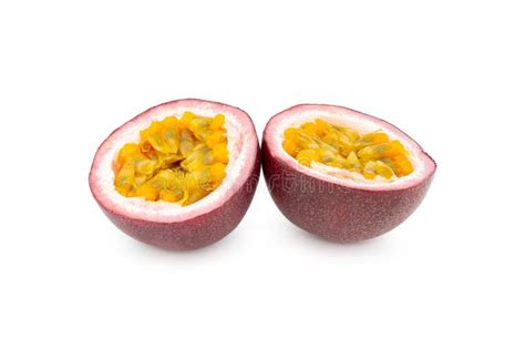 Passion Fruit Isolated Two Halves Of Maracuya Passionfruit Isolated On