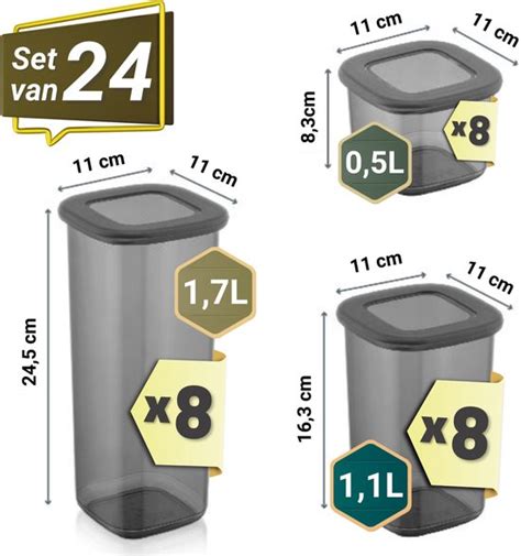 Voorraadpotten Set 24 Delig Voorraadbussen Kunststof Antraciet