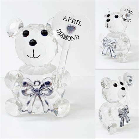 Birthday Bear 04 APRIL Cut Glass Crystal Gift Of Glass We