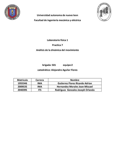 Practica 7 Lab Fisica 1 100 Universidad Autonoma De Nuevo Leon