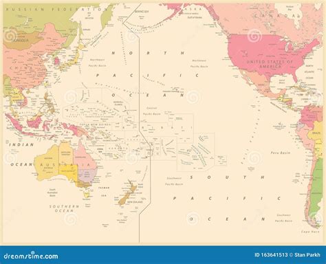 La Carte Politique De L océan Pacifique Couleur Millésime En Blanc