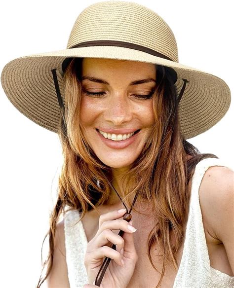 FURTALK Womens Wide Brim Sun Hat With Wind Lanyard UPF Summer Straw Sun