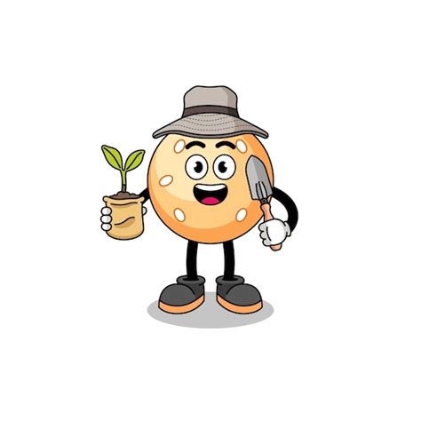 Premium Vector Illustration Of Sesame Ball Cartoon Holding A Plant Seed